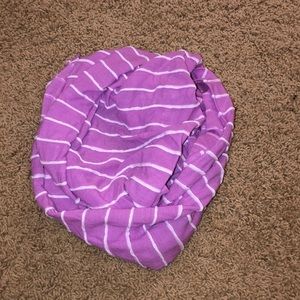 purple and white stripped infinity scarf